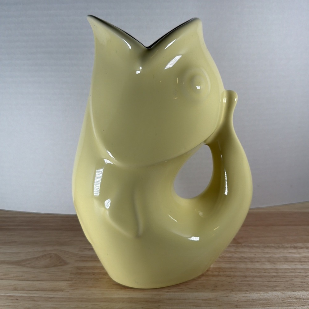 Original Gurglepot Fish Pitcher Yellow 9" Vintage 2006 Ceramic Dishwasher Safe